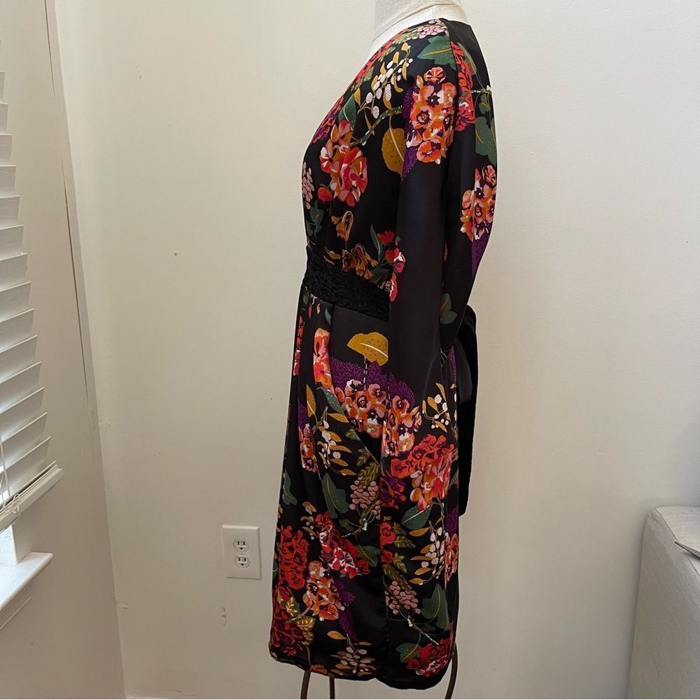 H&M Conscious Floral Satin Dress Size 8 Black Multi Whimsigoth Cocktail kimono - Picture 6 of 16